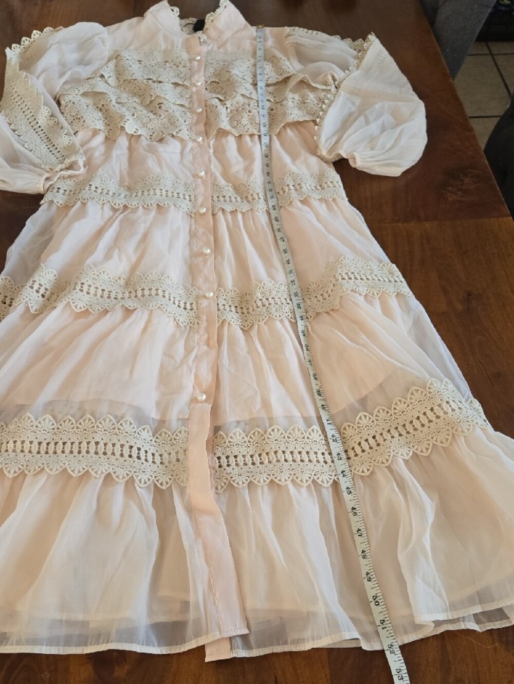Cider Ivory Pearl Button High Neck Gaipure Lace Maxi Dress XL - Picture 9 of 12
